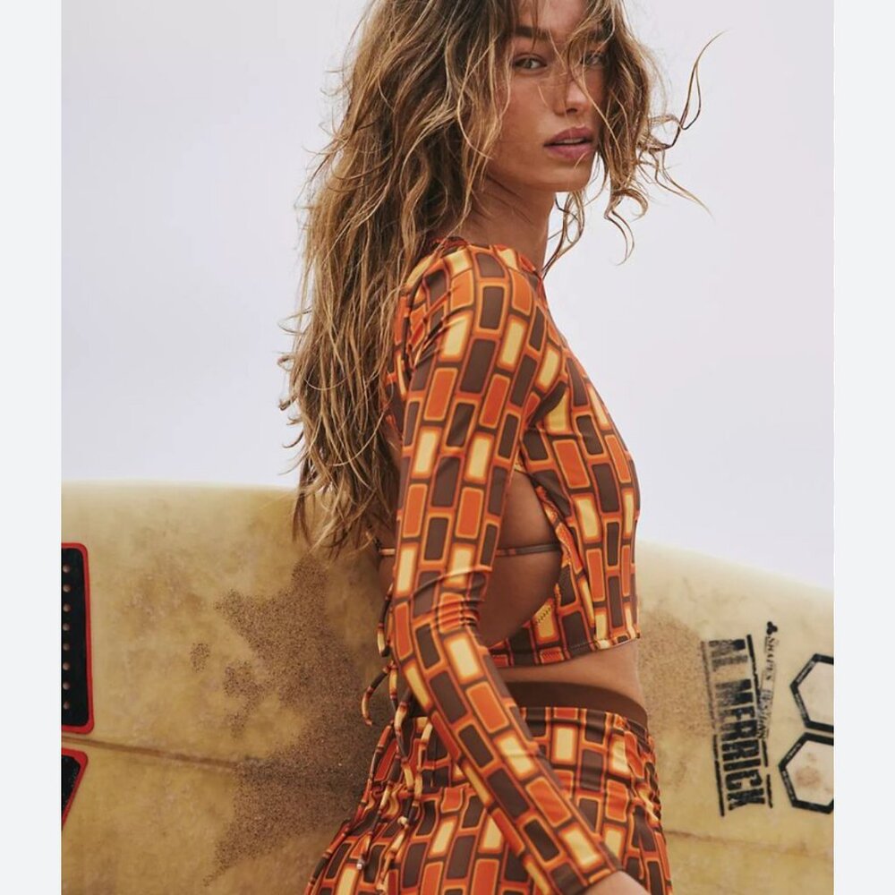 Free People Orange Geometric Bikini